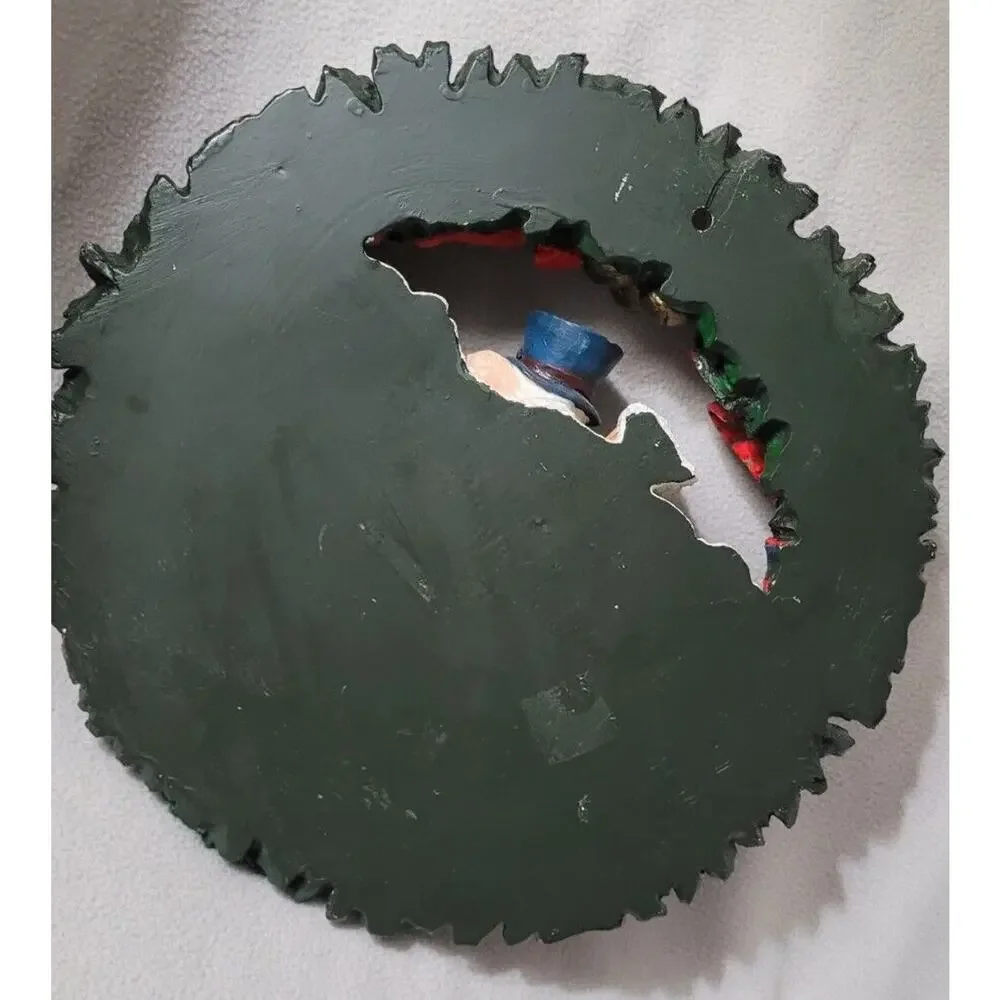 Christmas Resin Wreath Hanging Joy Snowmen Green Plaid Bow Door Decor Plaid